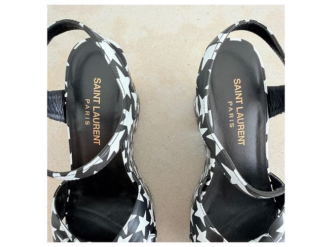 Sandali con zeppa platform in pelle con stampa di stelle Saint Laurent Nero Bianco - vista 5