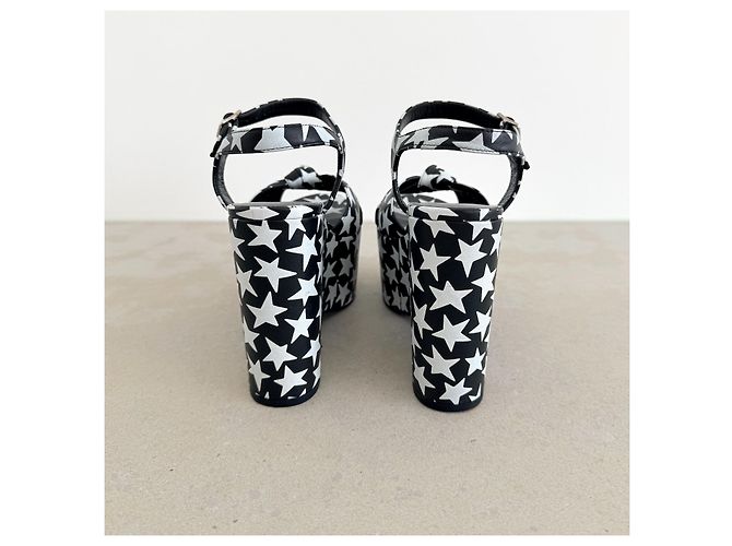 Sandali con zeppa platform in pelle con stampa di stelle Saint Laurent Nero Bianco - vista 6