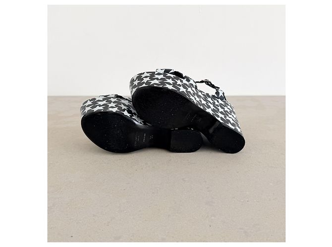 Sandali con zeppa platform in pelle con stampa di stelle Saint Laurent Nero Bianco - vista 9