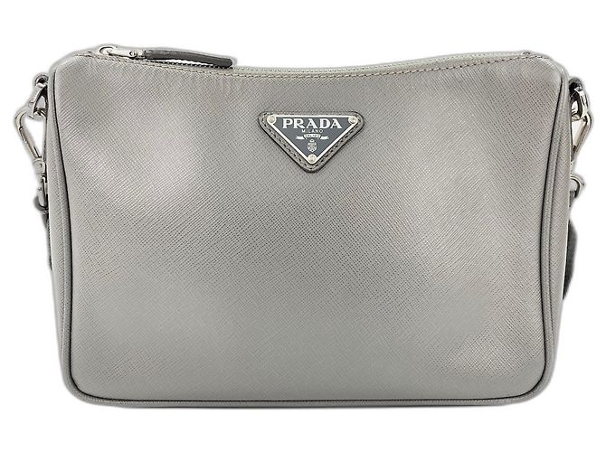 Borsa a tracolla in pelle grigia Prada Marrone - vista 2