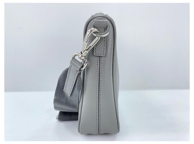 Borsa a tracolla in pelle grigia Prada Marrone - vista 5