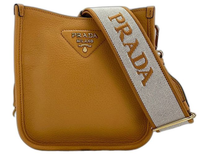 Borsa a tracolla morbida Prada Vitello Daino Marrone - vista 10