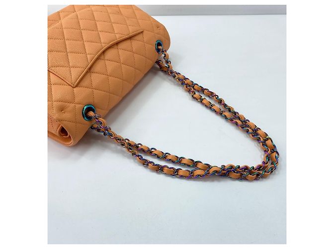 Borsa a Spalla Chanel Matelassé 25 Double Flap Arancione - vista 10