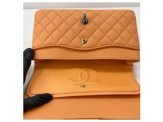 Borsa a Spalla Chanel Matelassé 25 Double Flap Arancione - vista 12