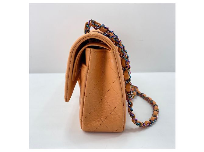 Borsa a Spalla Chanel Matelassé 25 Double Flap Arancione - vista 4
