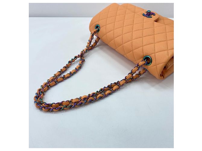Borsa a Spalla Chanel Matelassé 25 Double Flap Arancione - vista 9