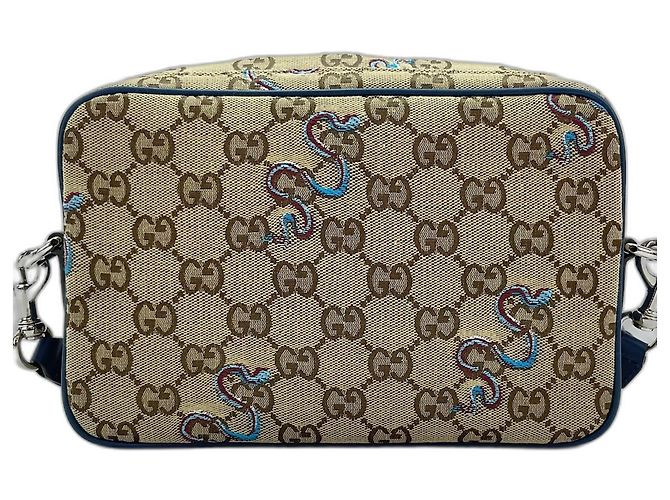 Borsa a tracolla Gucci con ricamo serpente marrone - vista 3