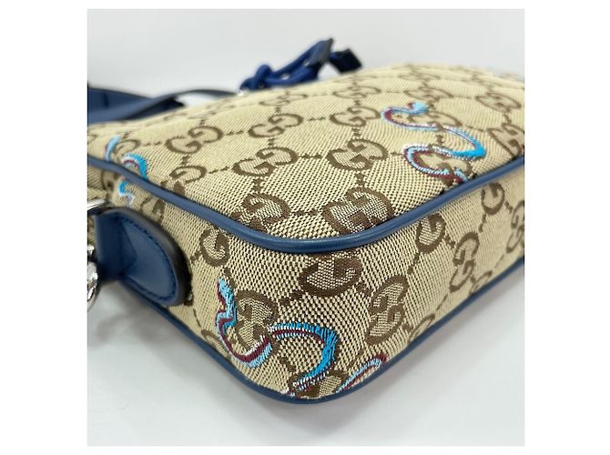 Borsa a tracolla Gucci con ricamo serpente marrone - vista 6