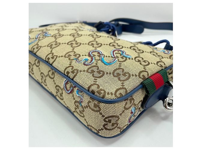 Borsa a tracolla Gucci con ricamo serpente marrone - vista 7