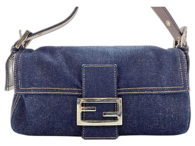 Borsa a secchiello Fendi Mamma in Denim Navy Blu navy - vista 2