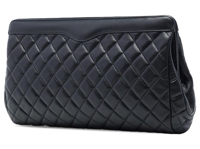 Clutch Chanel Black Large CC Quilted Caviar Frame Nero - vista 2