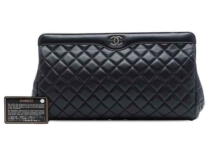 Clutch Chanel Black Large CC Quilted Caviar Frame Nero - vista 7
