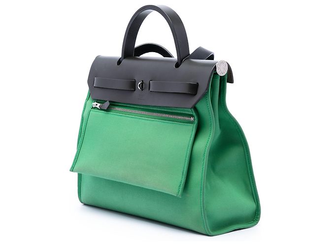 Hermès Herbag Zip 31 in tela militare verde e pelle vachette Hunter - vista 2