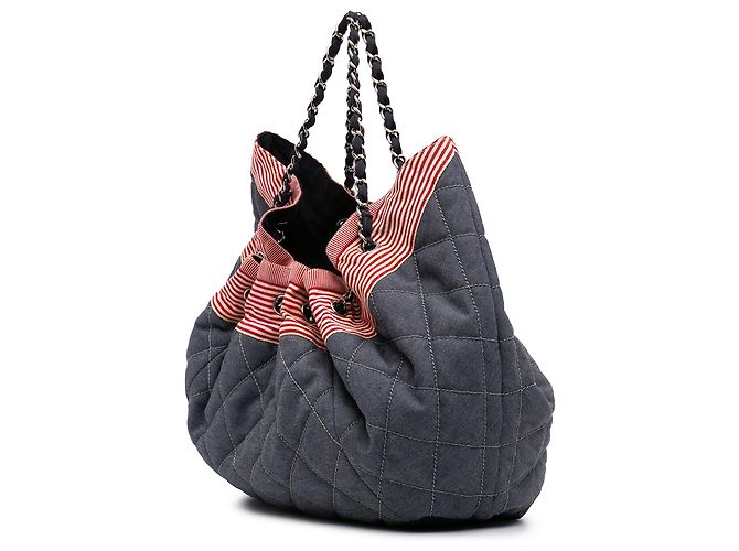 Borsa Tote Chanel Blue Large Quilted Denim Stretch Spirit - vista 2