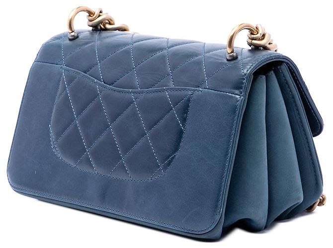 Chanel Blue Small Quilted Calfskin Straight Lined Flap Blu scuro - vista 2
