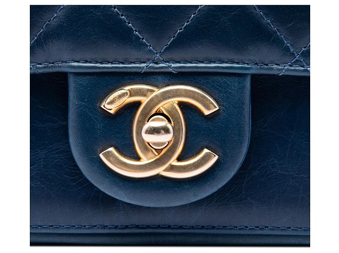 Chanel Blue Small Quilted Calfskin Straight Lined Flap Blu scuro - vista 5