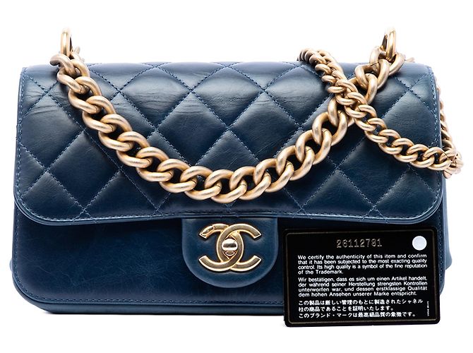Chanel Blue Small Quilted Calfskin Straight Lined Flap Blu scuro - vista 7