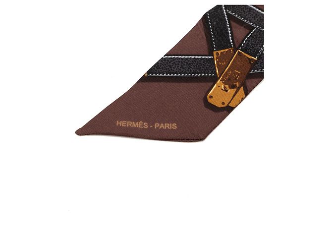 Lenço de seda Tres Kelly marrom Hermès Castanho escuro - vista 2