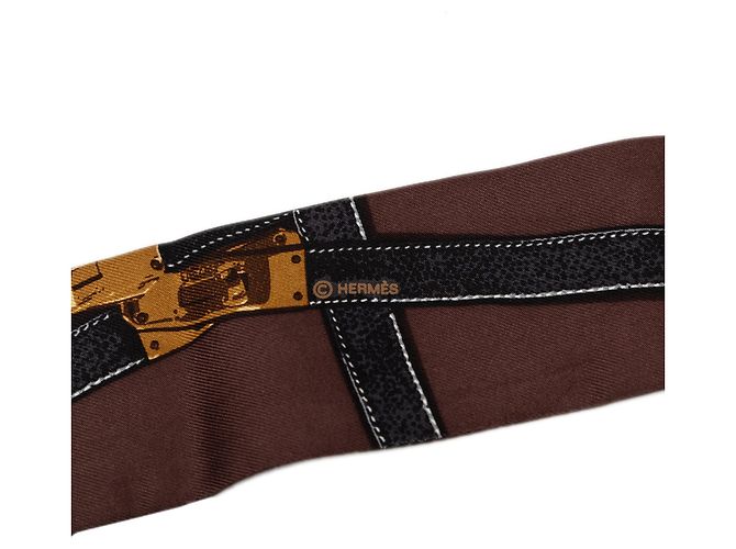 Lenço de seda Tres Kelly marrom Hermès Castanho escuro - vista 4