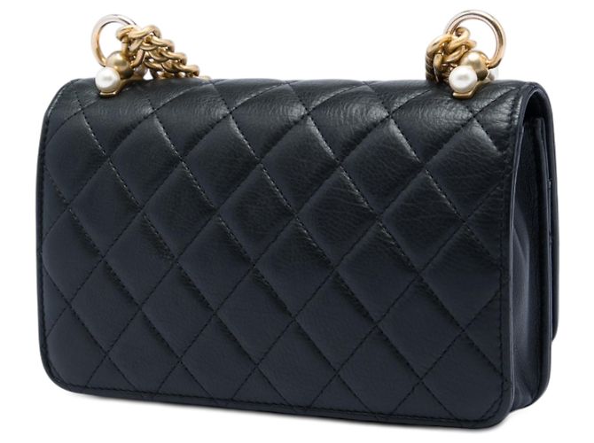 Chanel Black CC gestepptes Lammleder Perlen-Wallet on Chain Schwarz - Ansicht 2