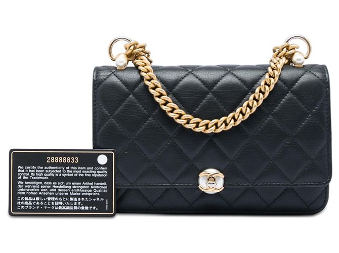 Chanel Black CC gestepptes Lammleder Perlen-Wallet on Chain Schwarz - Ansicht 7