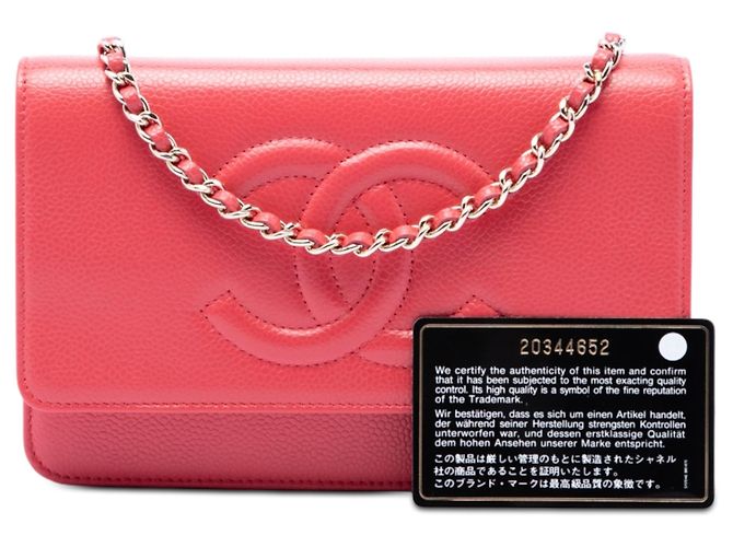 Wallet On Chain Portafoglio con catena Chanel Pink CC Caviar Rosa - vista 7