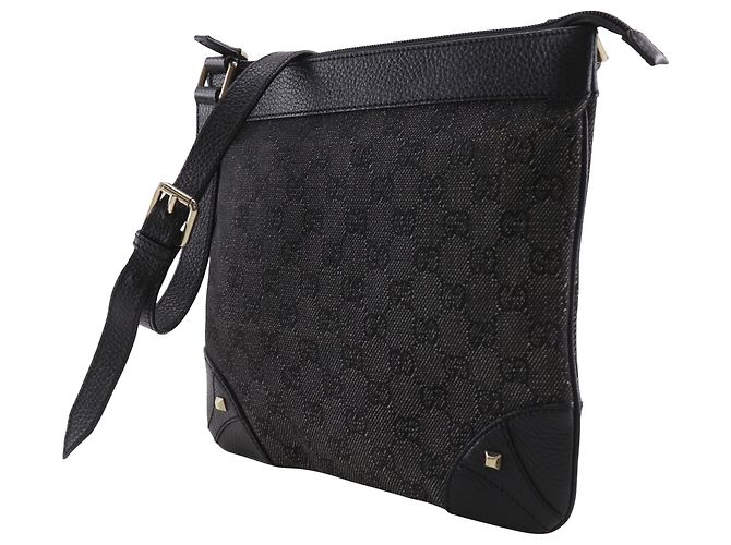 Gucci Gray GG Denim Nailhead Crossbody Brown Dark grey - view 2