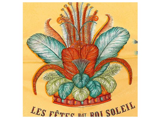 Lenço de seda Hermès Yellow Les Fetes du Roi Soleil 90 Amarelo Mostarda - vista 5