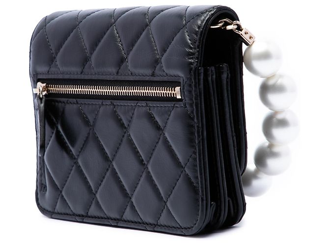 Chanel Black CC gestepptes Kalbsleder Maxi Perlen Wallet on Chain Schwarz - Ansicht 2