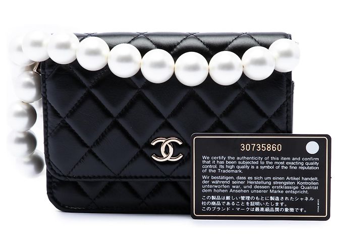 Chanel Black CC gestepptes Kalbsleder Maxi Perlen Wallet on Chain Schwarz - Ansicht 7