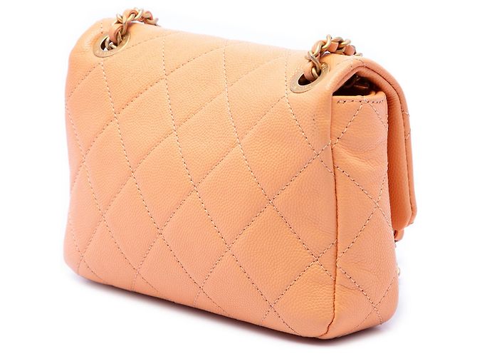Chanel Orange Mini CC Matelassé Caviar Single Flap Arancione Pesca - vista 2