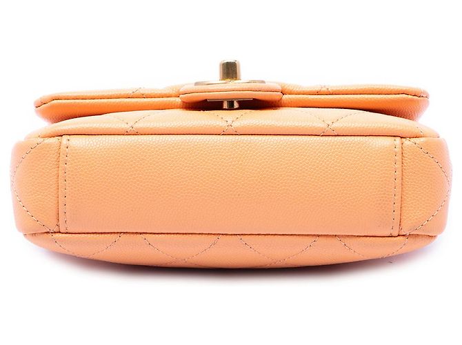 Chanel Orange Mini CC Matelassé Caviar Single Flap Arancione Pesca - vista 3