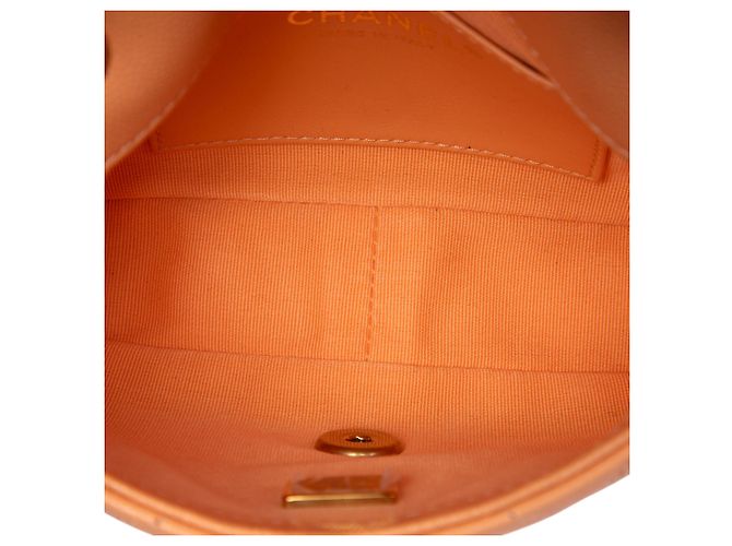 Chanel Orange Mini CC Matelassé Caviar Single Flap Arancione Pesca - vista 4