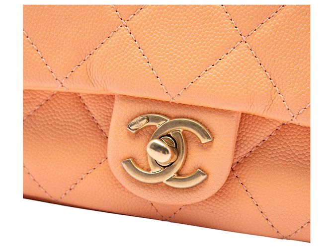 Chanel Orange Mini CC Matelassé Caviar Single Flap Arancione Pesca - vista 5