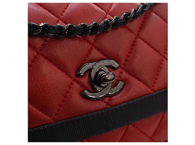 Chanel Rot Medium CC Bicolor gestepptes Lammleder Grosgrain Single Flap - Ansicht 10