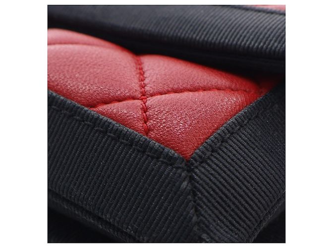 Chanel Rot Medium CC Bicolor gestepptes Lammleder Grosgrain Single Flap - Ansicht 13
