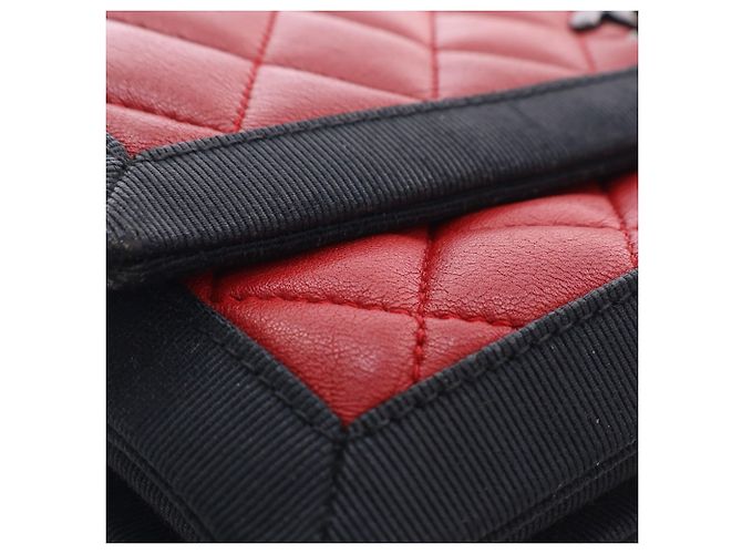 Chanel Rot Medium CC Bicolor gestepptes Lammleder Grosgrain Single Flap - Ansicht 14