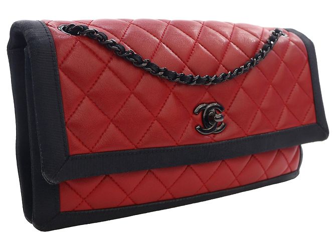 Chanel Rot Medium CC Bicolor gestepptes Lammleder Grosgrain Single Flap - Ansicht 2