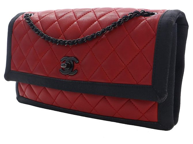 Chanel Rot Medium CC Bicolor gestepptes Lammleder Grosgrain Single Flap - Ansicht 3
