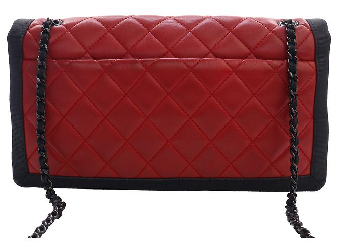 Chanel Rot Medium CC Bicolor gestepptes Lammleder Grosgrain Single Flap - Ansicht 4