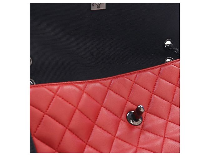 Chanel Rot Medium CC Bicolor gestepptes Lammleder Grosgrain Single Flap - Ansicht 9