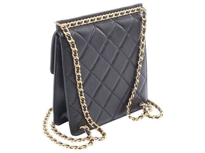 Zaino Chanel Black CC Caviar Square Chain Nero - vista 2