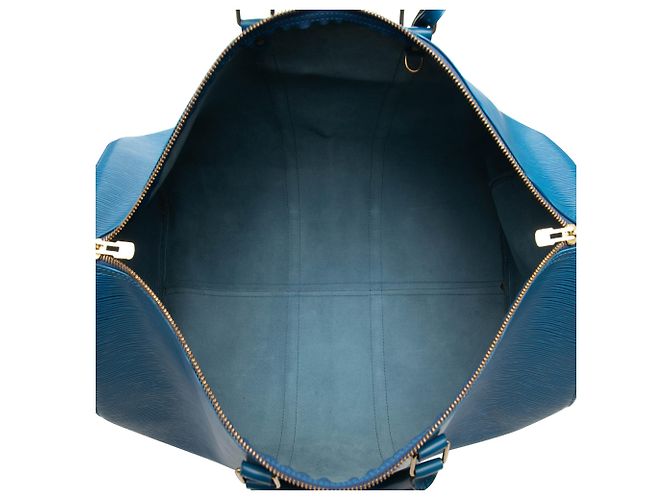 Louis Vuitton Keepall 55 in pelle Epi blu - vista 4