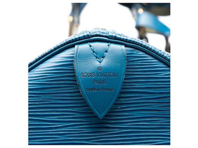 Louis Vuitton Keepall 55 in pelle Epi blu - vista 5