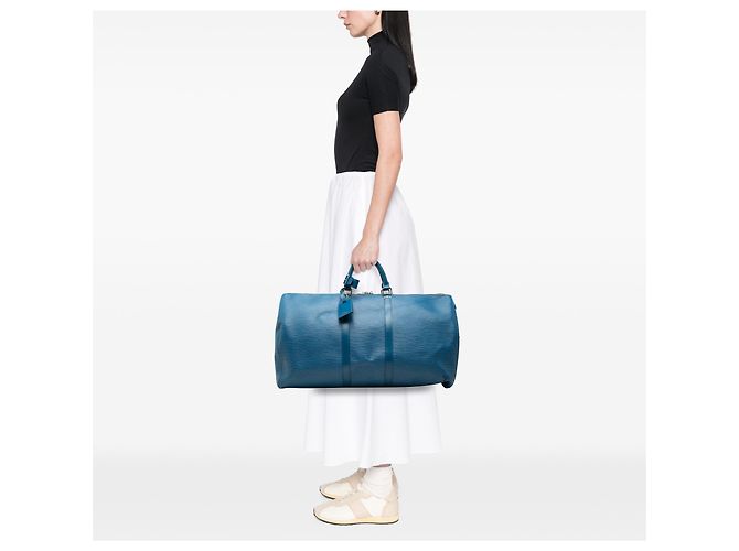 Louis Vuitton Keepall 55 in pelle Epi blu - vista 6