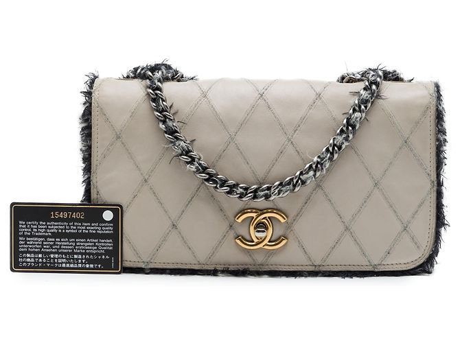 Chanel Gray CC Quilted Lambskin Tweedy Flap Color Marrone Grigio - vista 7