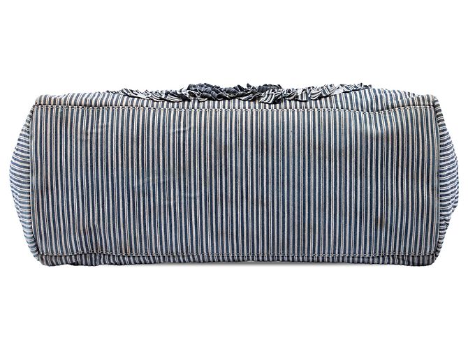 Borsa Tote Chanel Blue CC Striped Canvas Shopper - vista 3