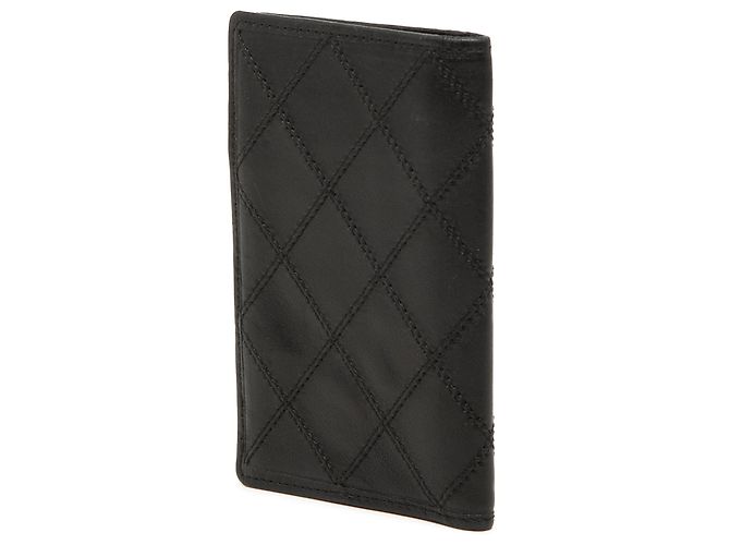 Chanel Doppelstich Bifold Kartenetui aus schwarzem gestepptem Lammleder - Ansicht 2