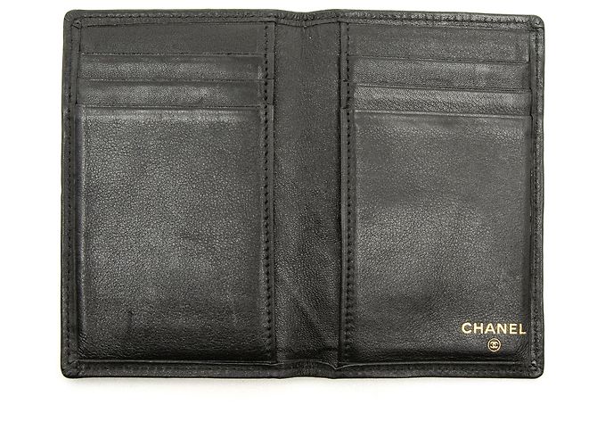 Chanel Doppelstich Bifold Kartenetui aus schwarzem gestepptem Lammleder - Ansicht 4