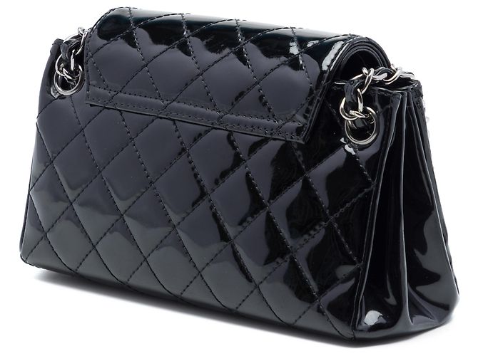 Chanel Black Small CC Quilted Patent Accordion Double Flap Nero - vista 2